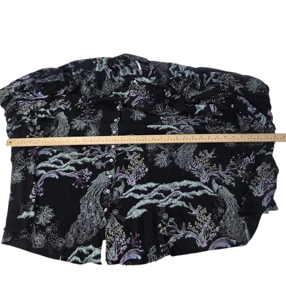 Free People Metallic Blooms Peacock Blouse Button Down Womens Medium Black - Picture 12 of 16